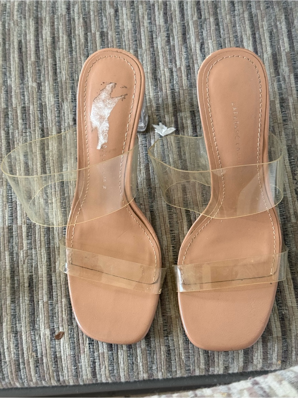 Clear Strap Tan Slide Sandals - Women's
